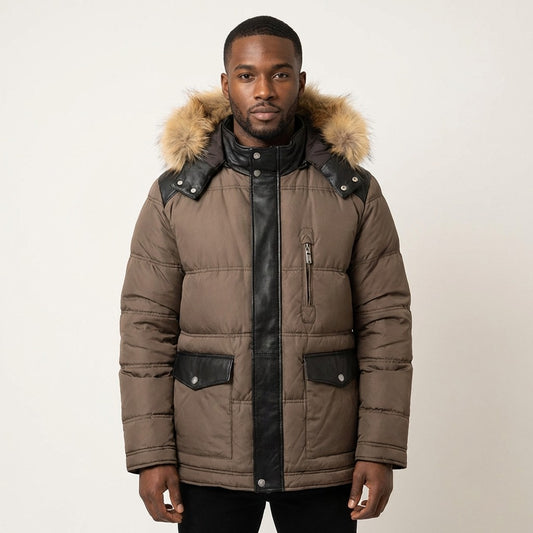 Torras Brown Nylon & Leather Parka L58302 - Cellini Uomo 