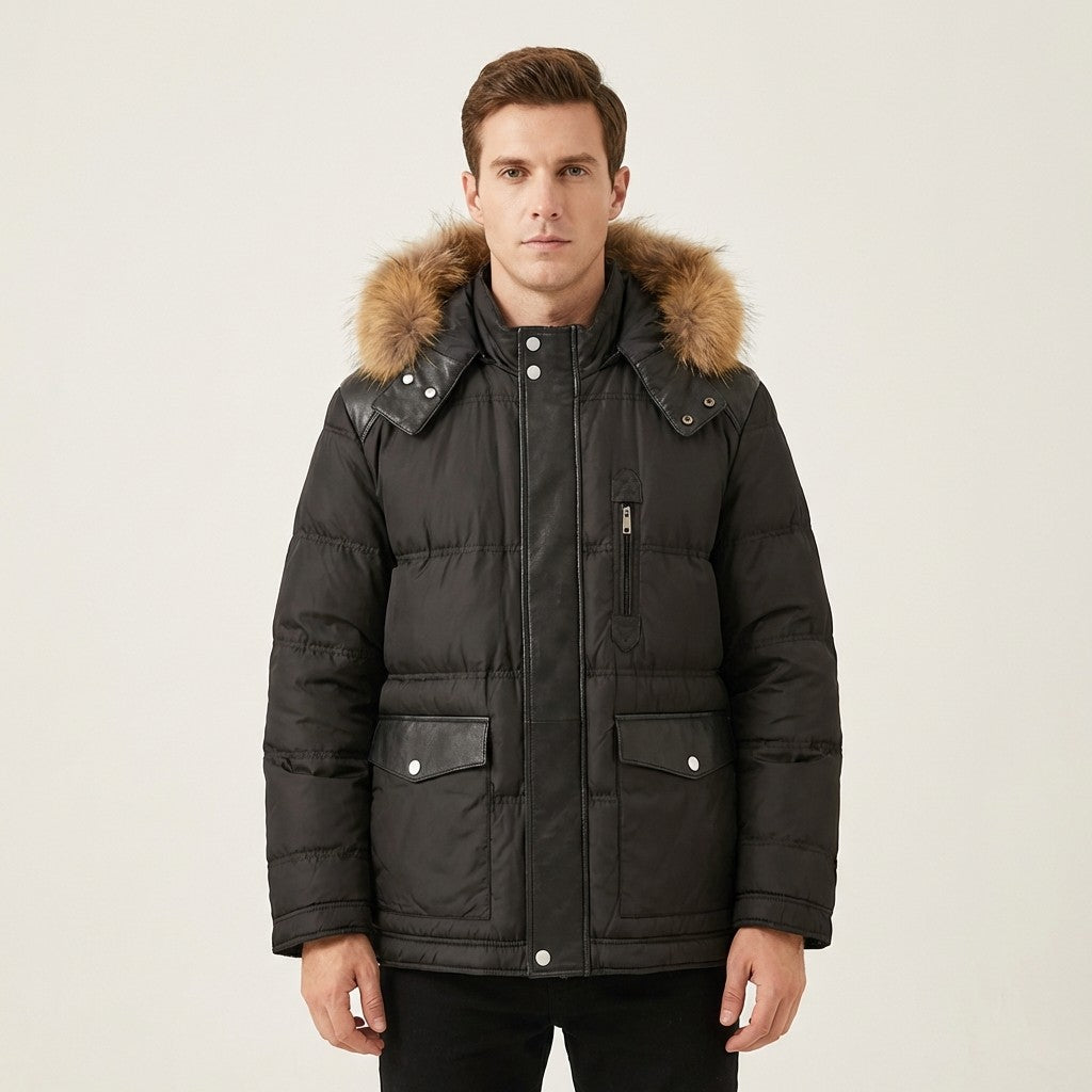 Torras Brown Nylon & Leather Parka L58302 - Cellini Uomo 