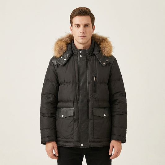 Torras Brown Nylon & Leather Parka L58302 - Cellini Uomo 