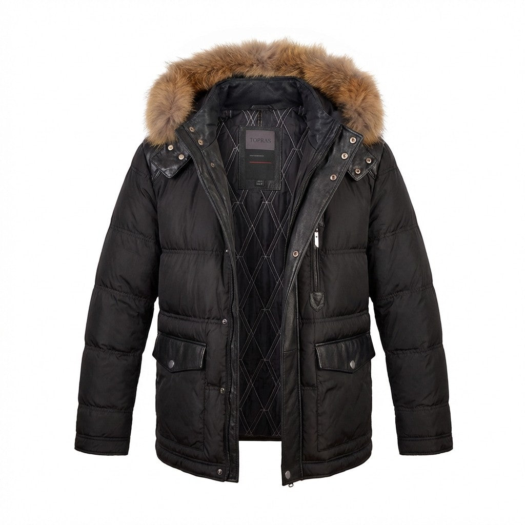 Torras Brown Nylon & Leather Parka L58302 - Cellini Uomo 
