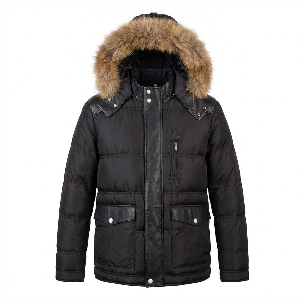 Torras Brown Nylon & Leather Parka L58302 - Cellini Uomo 