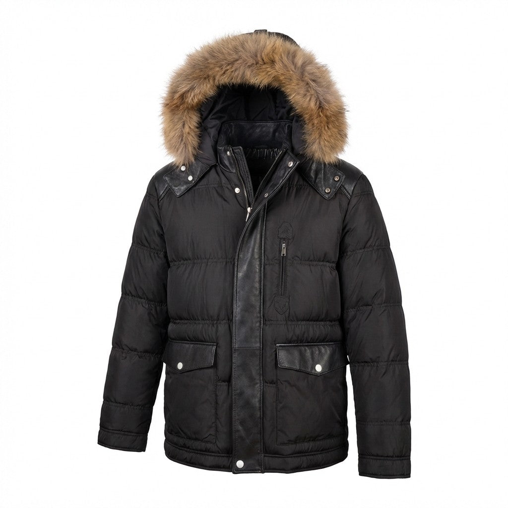 Torras Brown Nylon & Leather Parka L58302 - Cellini Uomo 