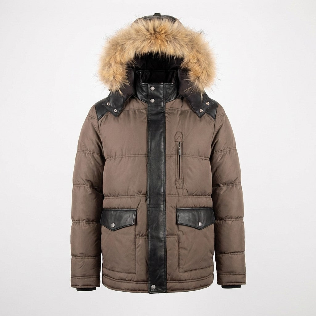 Torras Brown Nylon & Leather Parka L58302 - Cellini Uomo 