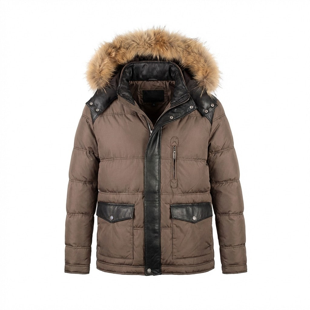 Torras Brown Nylon & Leather Parka L58302 - Cellini Uomo 
