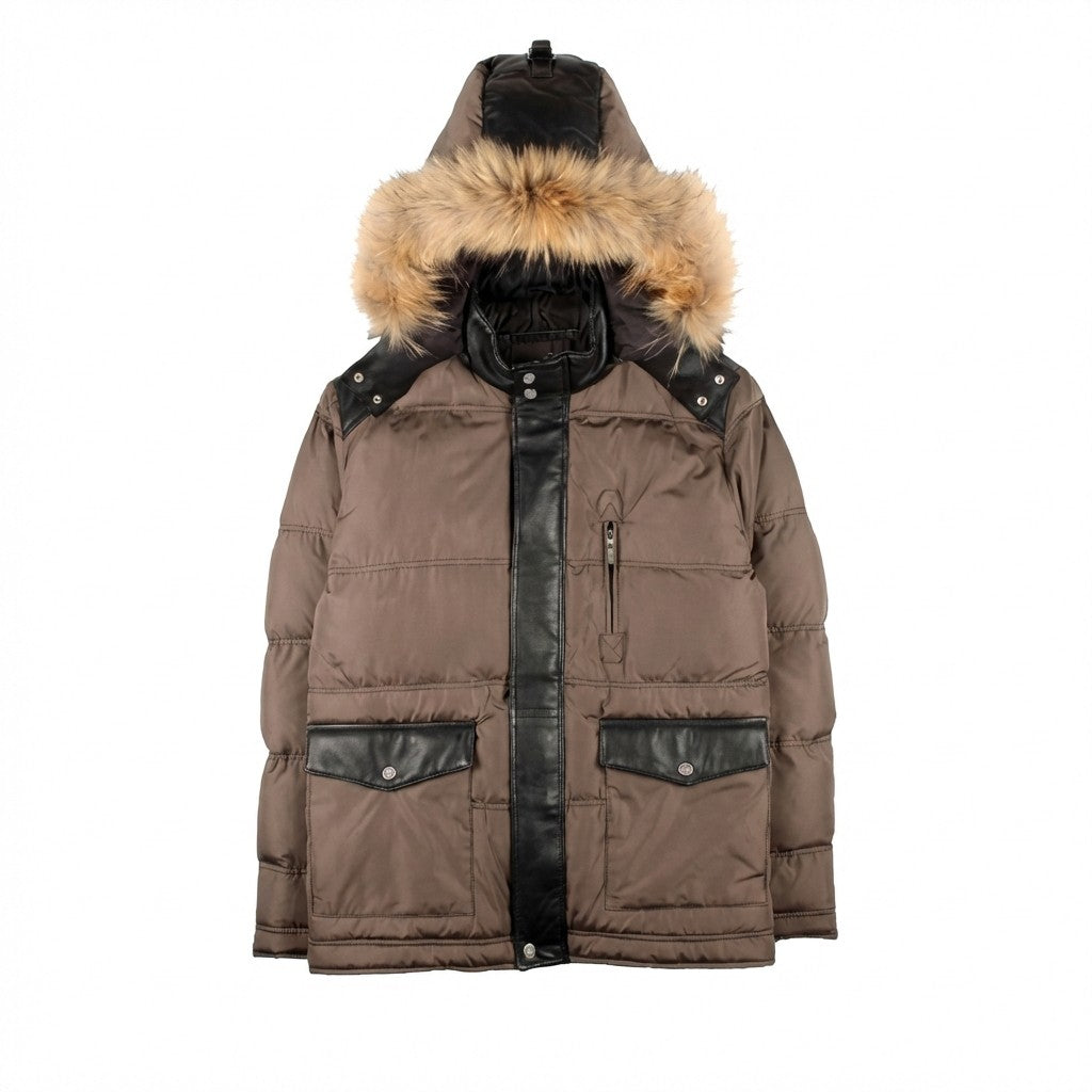 Torras Brown Nylon & Leather Parka L58302 - Cellini Uomo 