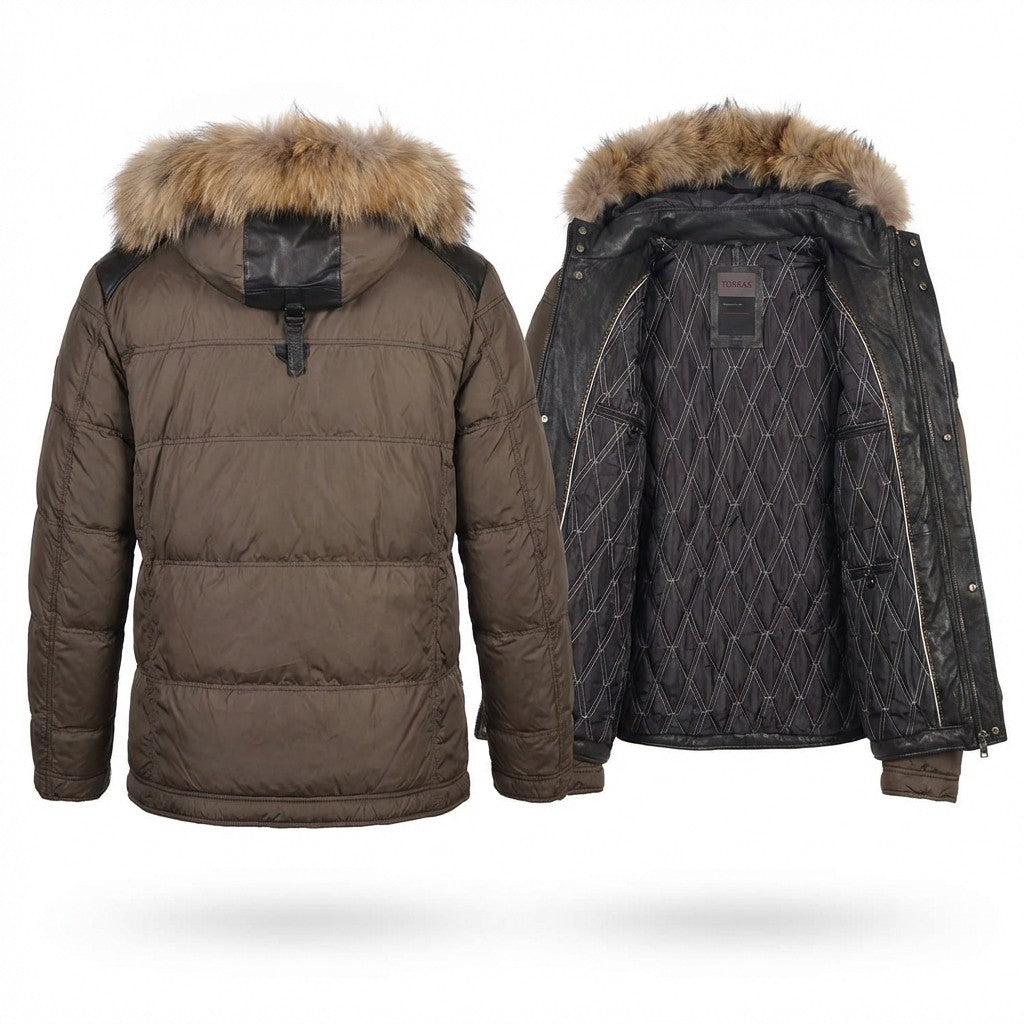 Torras Brown Nylon & Leather Parka L58302 - Cellini Uomo 