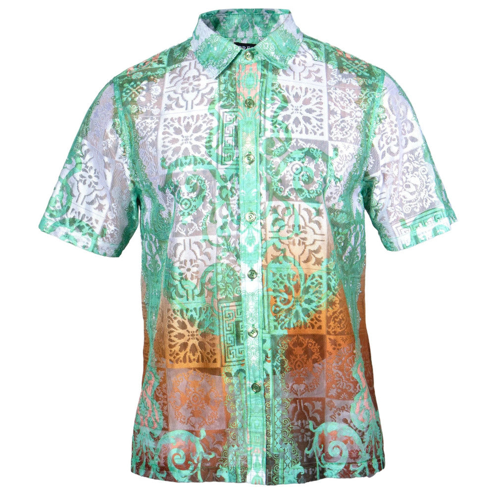 Mint Prestige Lace Button Up Shirt 506, stylish top with lace details, long sleeves, and a classic collar.
