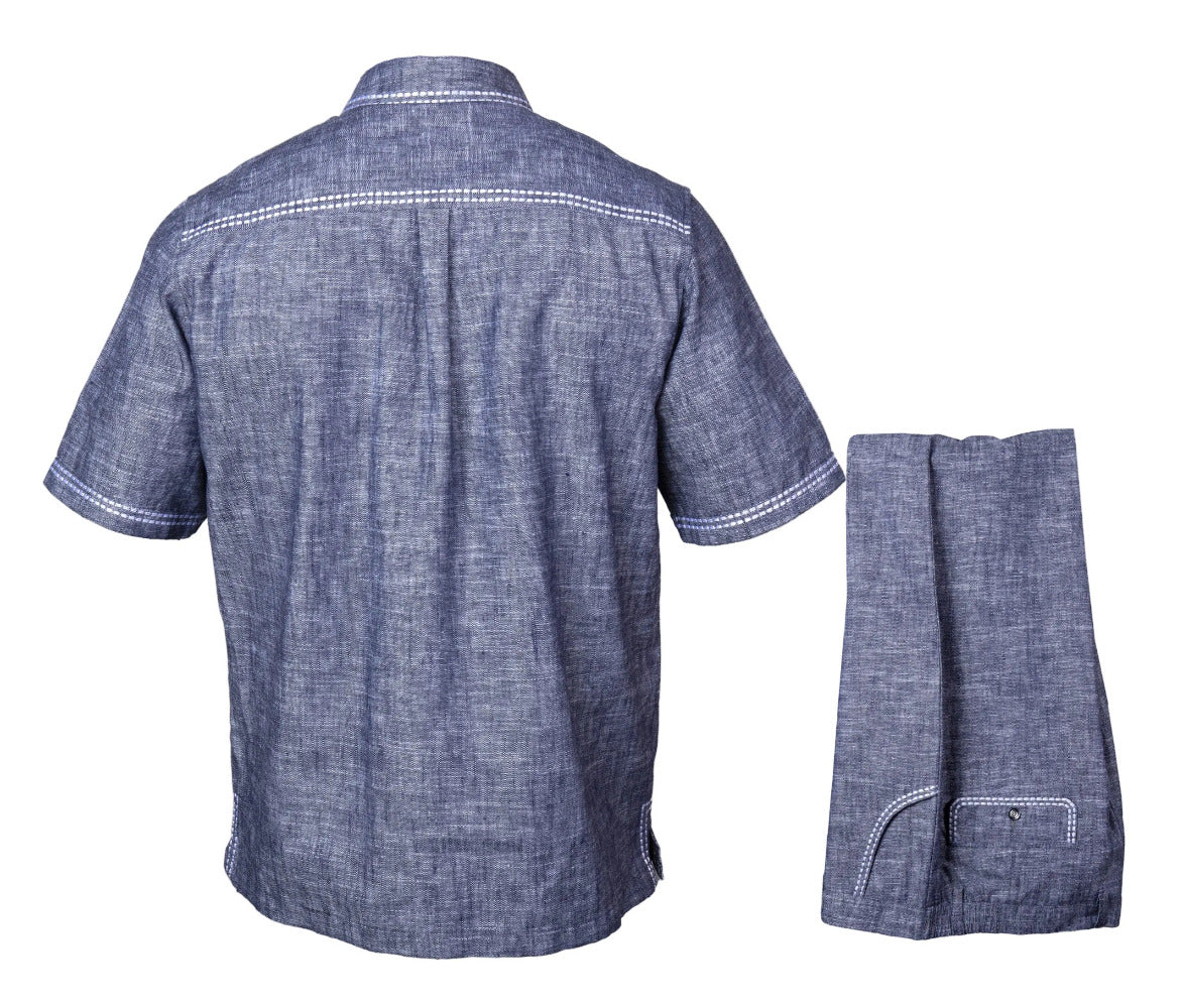 Prestige Linen Set LUX-630 in indigo color, featuring a comfortable clothing set with linen fabric and stylish design.