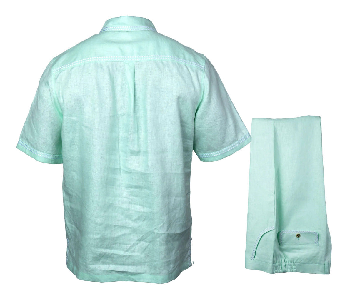 Prestige Linen Set LUX-630 in mint with black accents, stylish clothing with comfortable fabric and modern design.