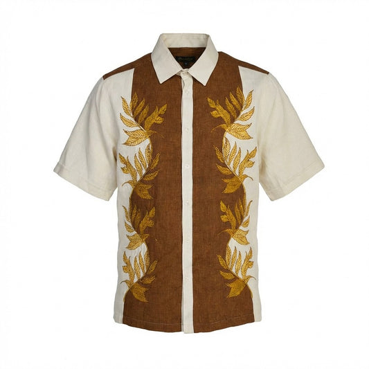 Prestige Brown & Gold Linen Shirt - Cellini Uomo 
