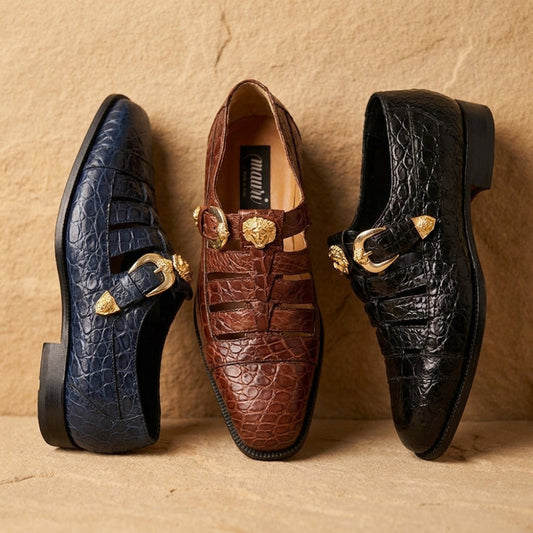 Mauri 3082 men's alligator leather sandals featuring exotic skin design and open-toe style for casual wear.