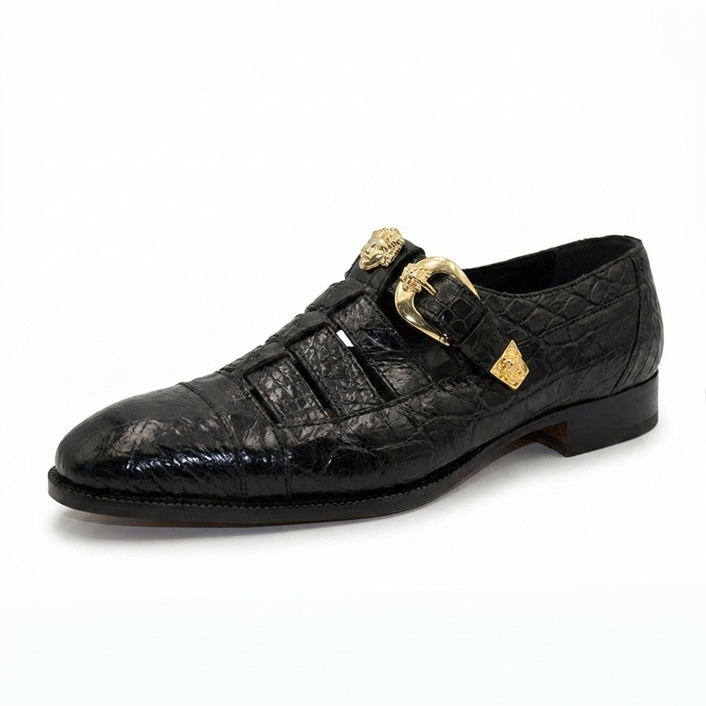 Mauri 3082 men's alligator skin sandals in black with open toe and strap design, showcasing luxury exotic leather footwear.