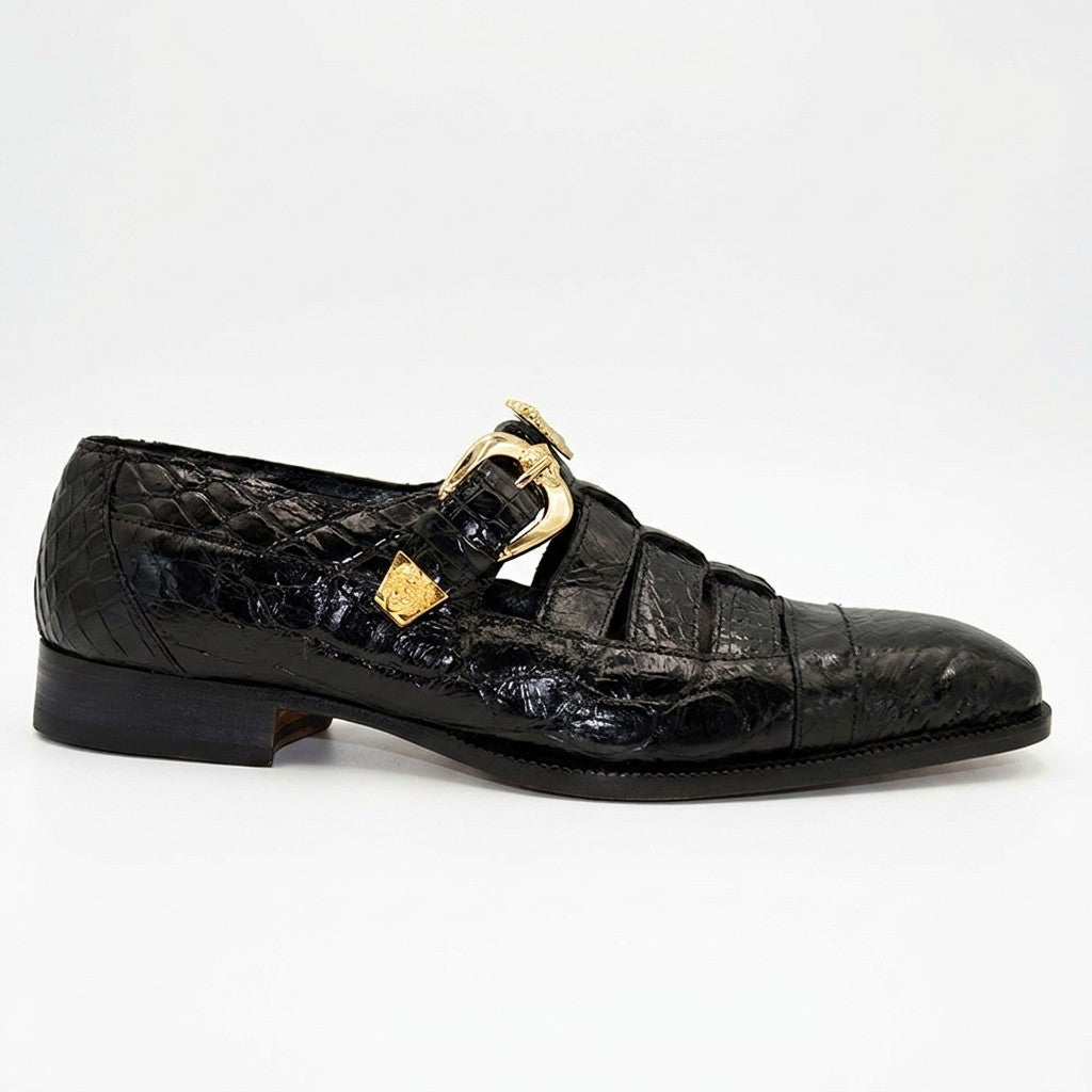 Black Mauri 3082 men's exotic alligator skin sandals with open toe and strap design.
