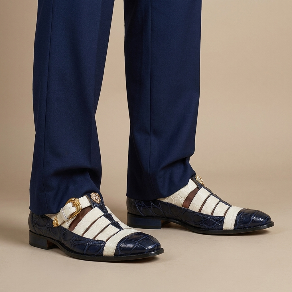 Mauri 3082 Two-Color Alligator Sandal Shoes | Cellini Uomo