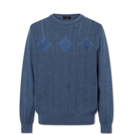Torras 100% Wool and Leather Herringbone Design Sweater N42H408 - Cellini Uomo 