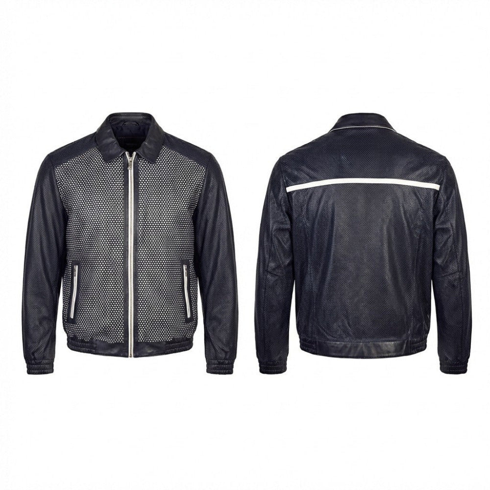 Blue Torras perforated light leather jacket with stylish design, perfect for casual or semi-formal wear.