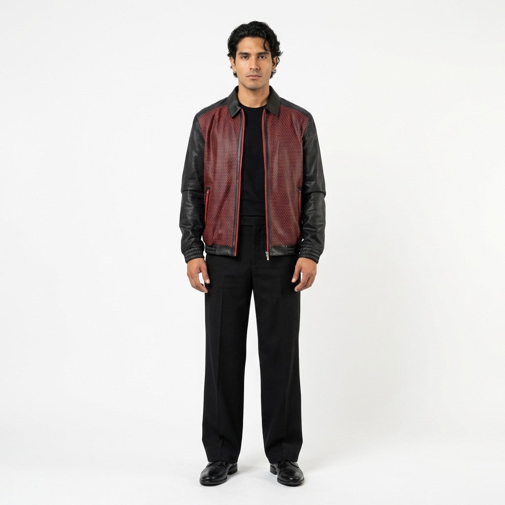 Red Torras perforated light leather jacket, stylish coats and jackets with breathable design and modern fit.