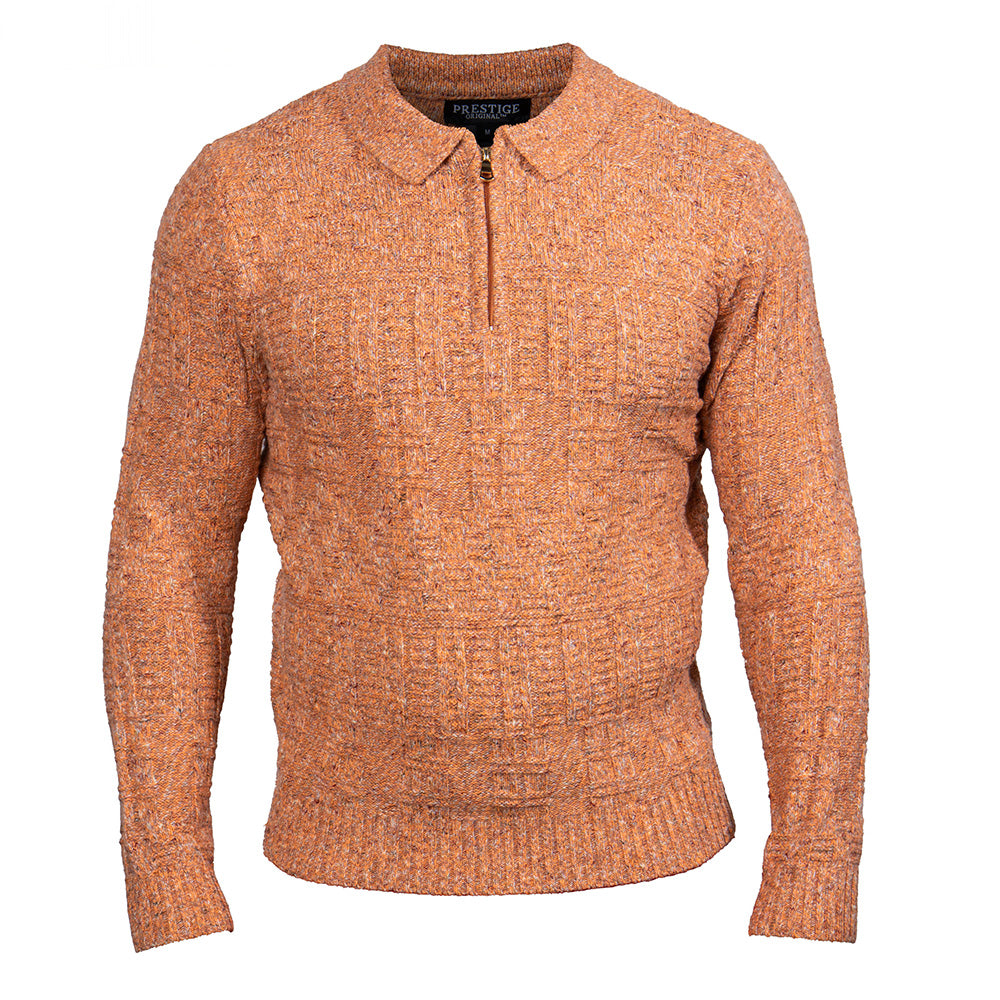 Prestige Long Sleeve Sweater Knit Zip Polo 390 - Orange - Cellini Uomo 