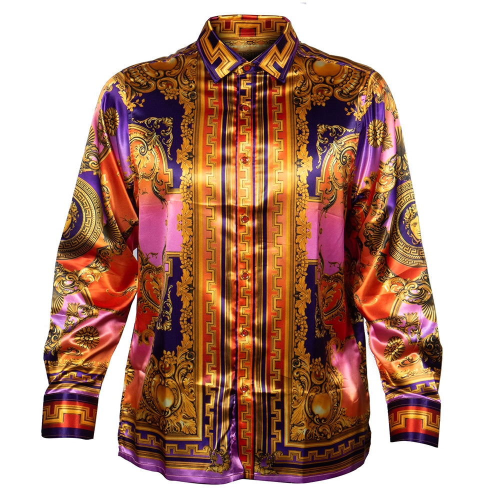 Prestige Satin Digital Print Button Up Shirt PR-450 - Cellini Uomo 