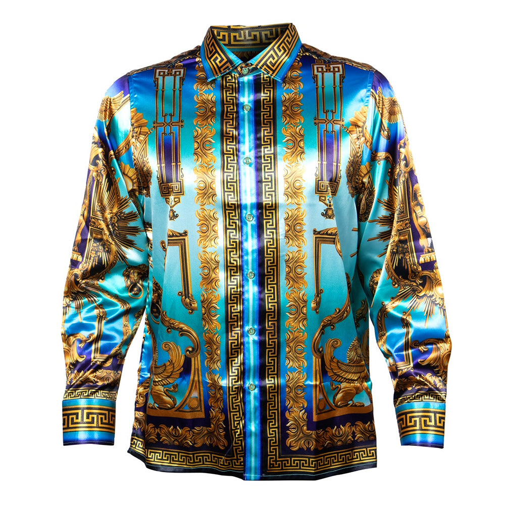 Prestige Satin Digital Print Button Up Shirt PR-454 - Cellini Uomo 