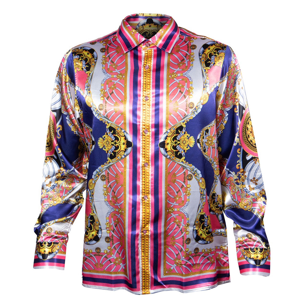 Prestige Satin Digital Print Button Up Shirt PR-4788 - Cellini Uomo 