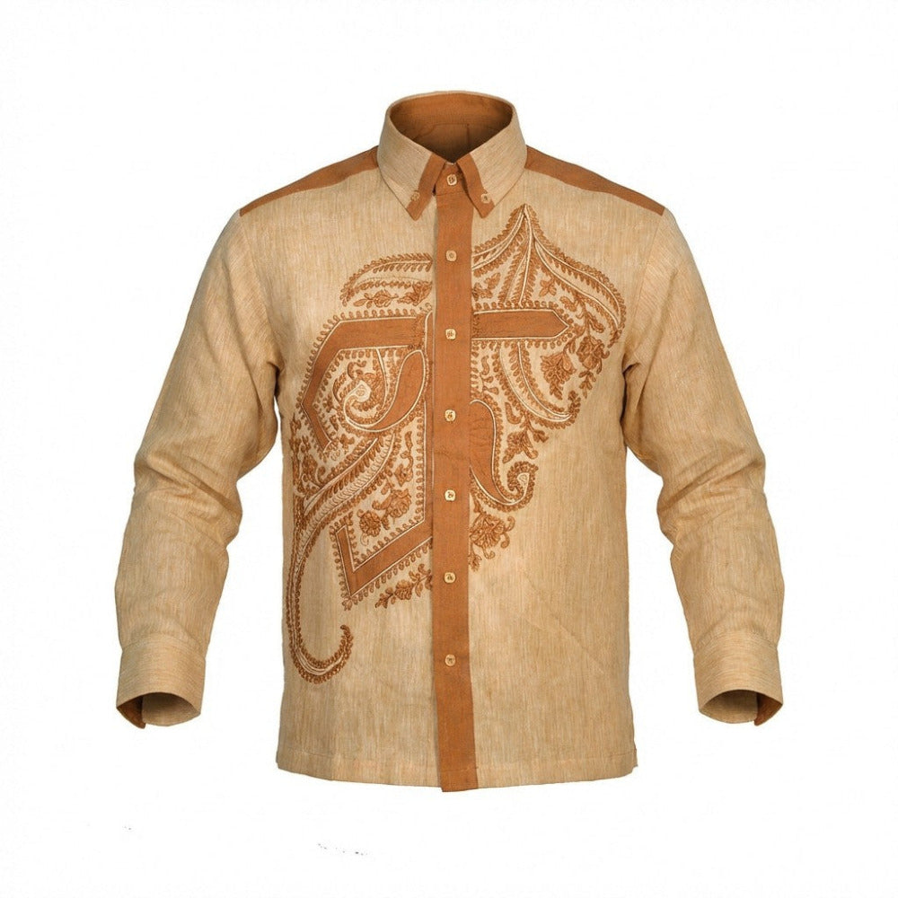 Prestige linen long sleeve button-up shirt featuring a classic design and lightweight fabric, suitable for casual or formal wear.