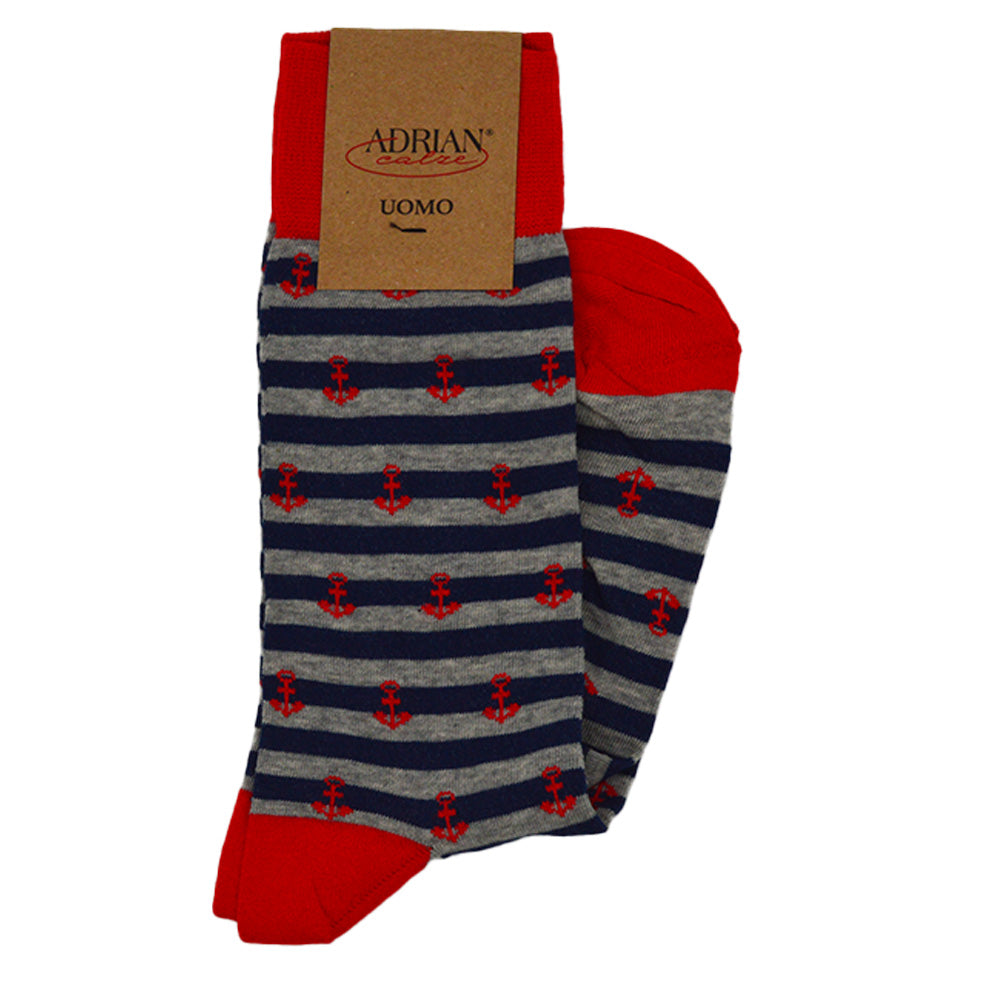 Cellini Uomo Distretto73 men's Filoscozia cotton Seaport socks with blue and white stripe pattern, casual and comfortable footwear accessory.