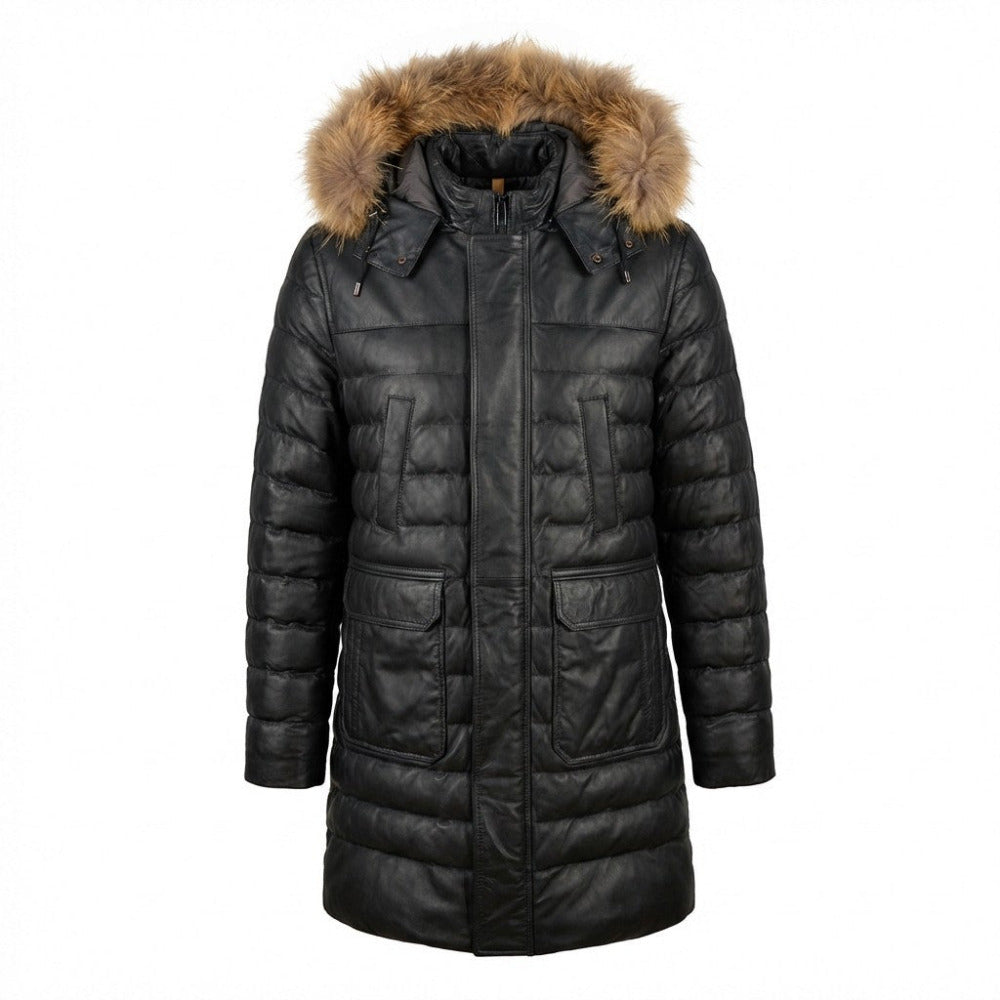 Torras Black Leather Long Coat - Cellini Uomo 