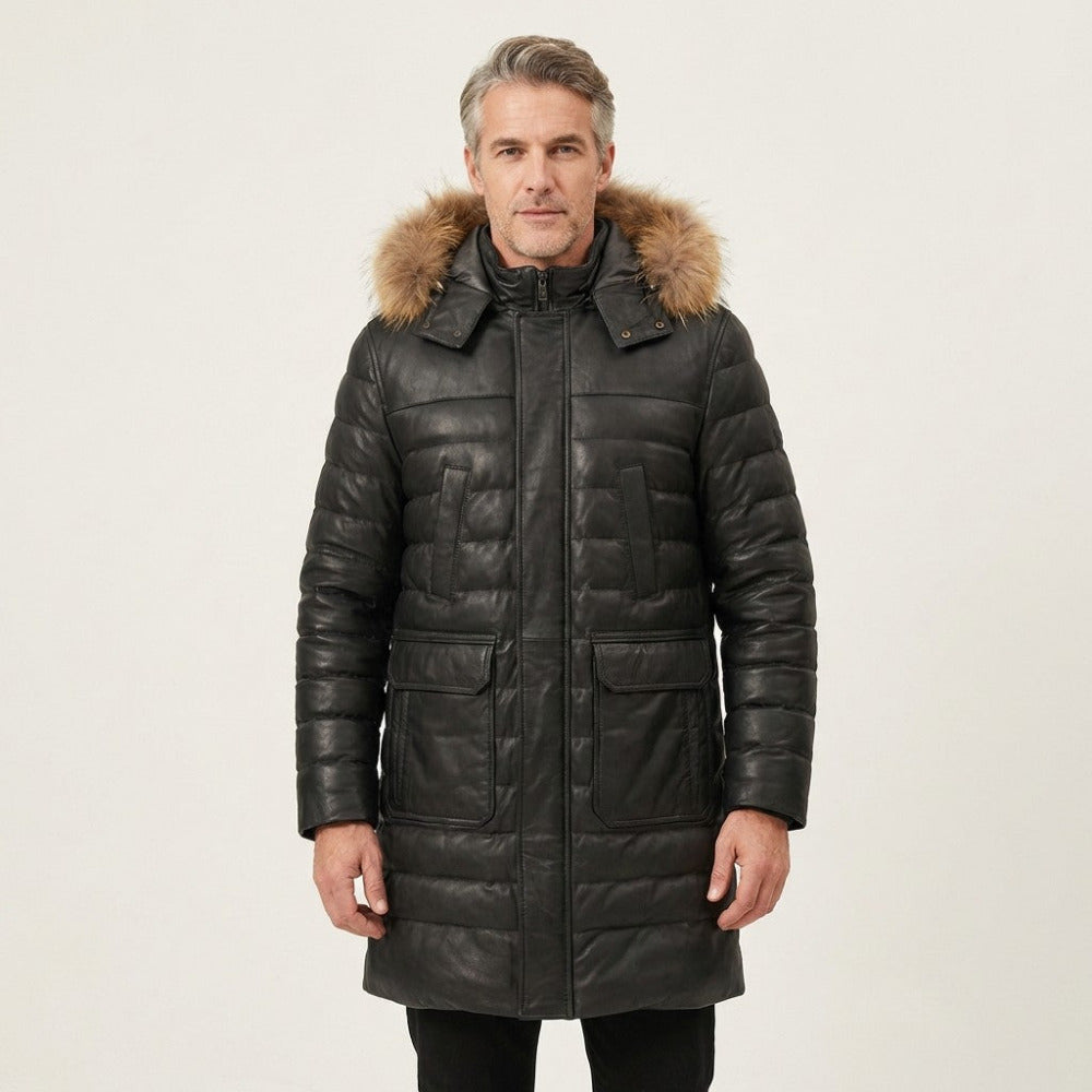 Torras Black Leather Long Coat - Cellini Uomo 