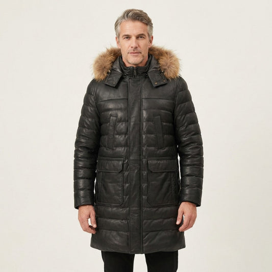 Torras Black Leather Long Coat - Cellini Uomo 