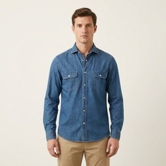 Torras premium 100% cotton long-sleeve shirt with a classic fit, featuring a button-down collar and tailored design.