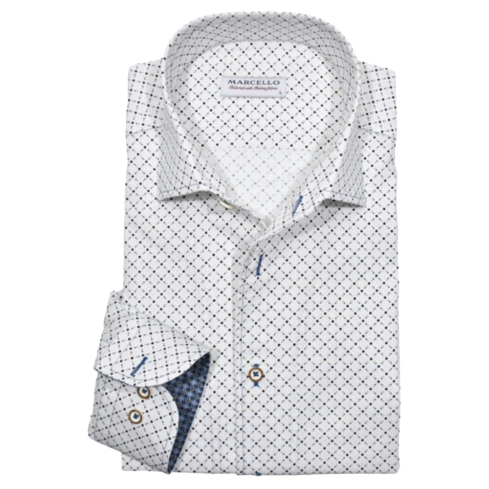 Marcello W-895R Roll White/Beige Diamond Shirt M