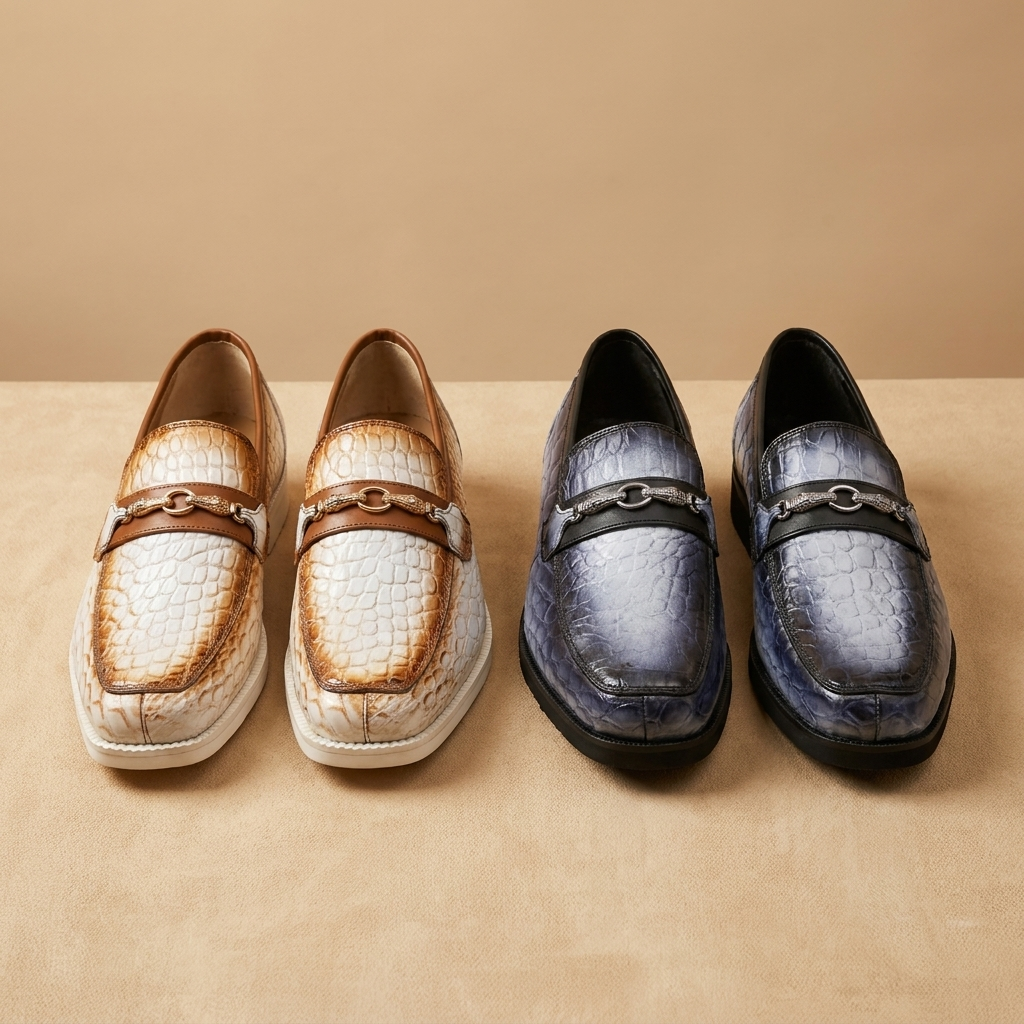 Mauri 4894 Alligator Loafers, stylish men's shoes with alligator leather finish, featuring slip-on design and classic brown color.