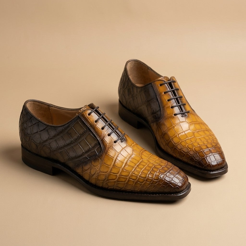 Sheriff Collection Multi Brown Alligator Lace-Up Shoes