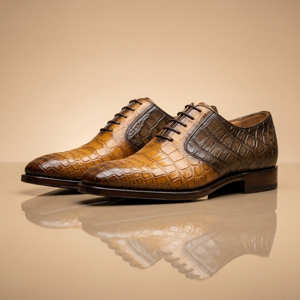 Sheriff Collection Multi Brown Alligator Lace-Up Shoes | Designed in NY