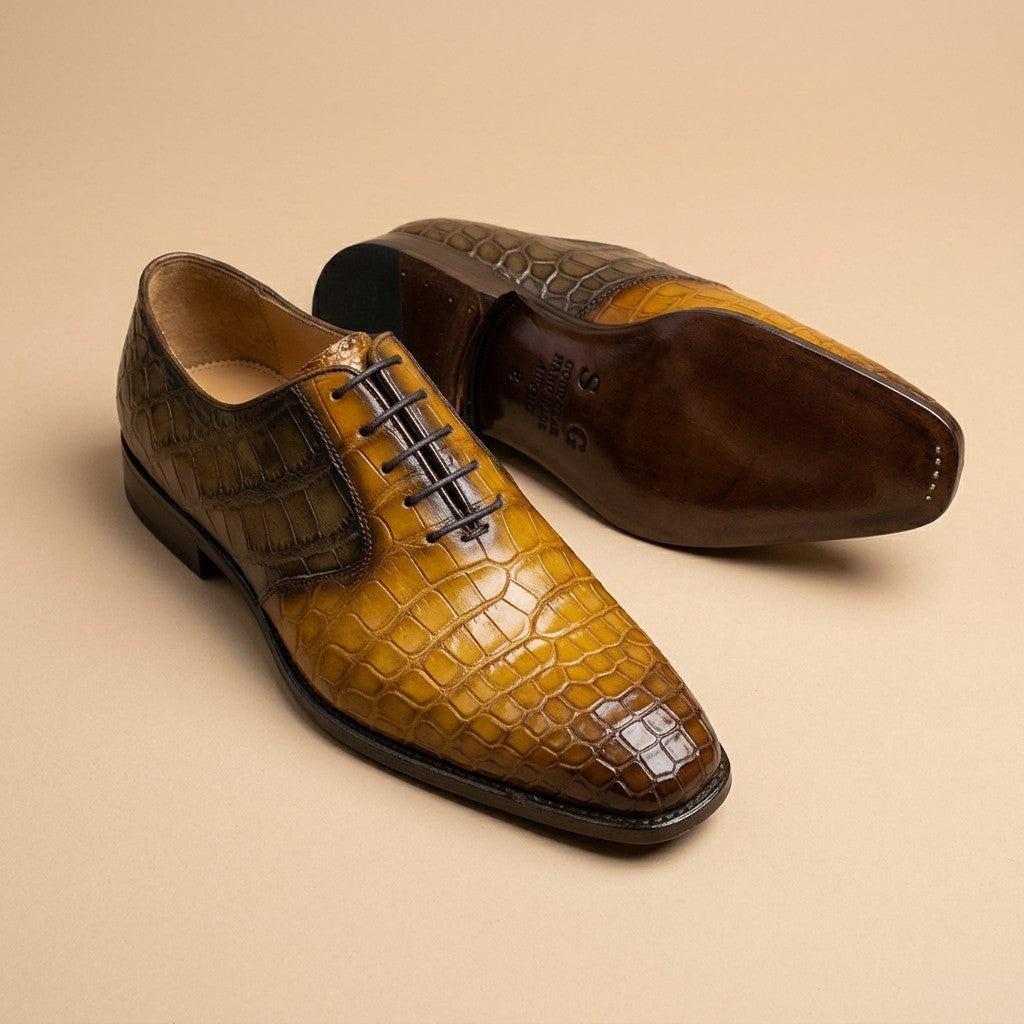 Sheriff Collection Multi Brown Alligator Lace-Up Shoes