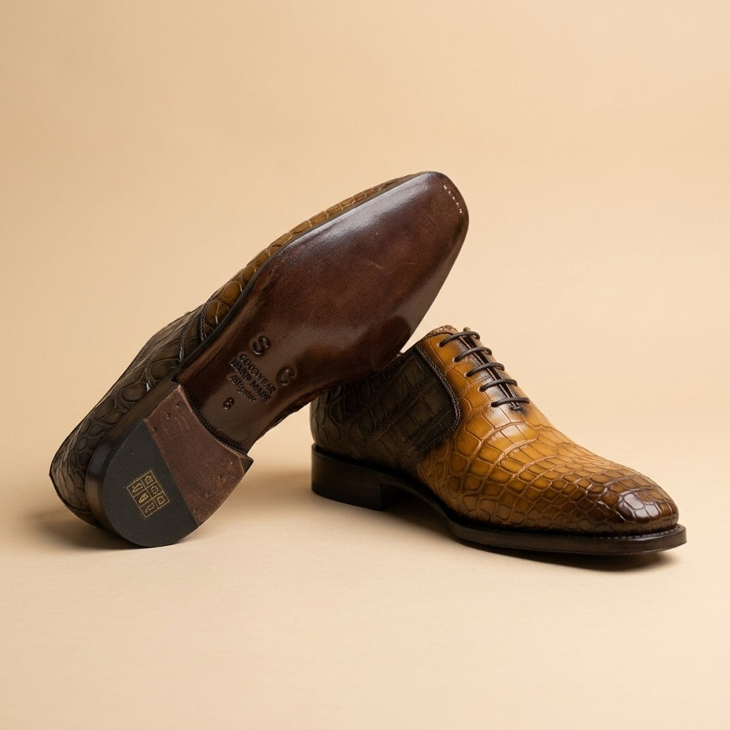 Sheriff Collection Multi Brown Alligator Lace-Up Shoes