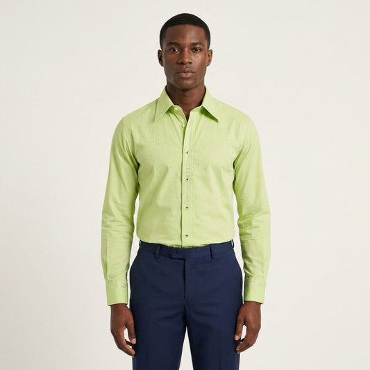 Green Andrea Bossi studded dress shirt with button-down collar and stylish detailing, perfect for a sophisticated look.