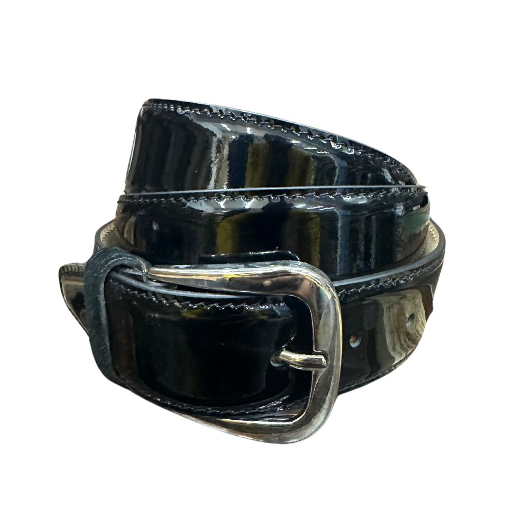 Black patent leather gunmetal buckle belt Buy Black Patent Leather Belt - Gunmetal Rounded Buckle  main image 4