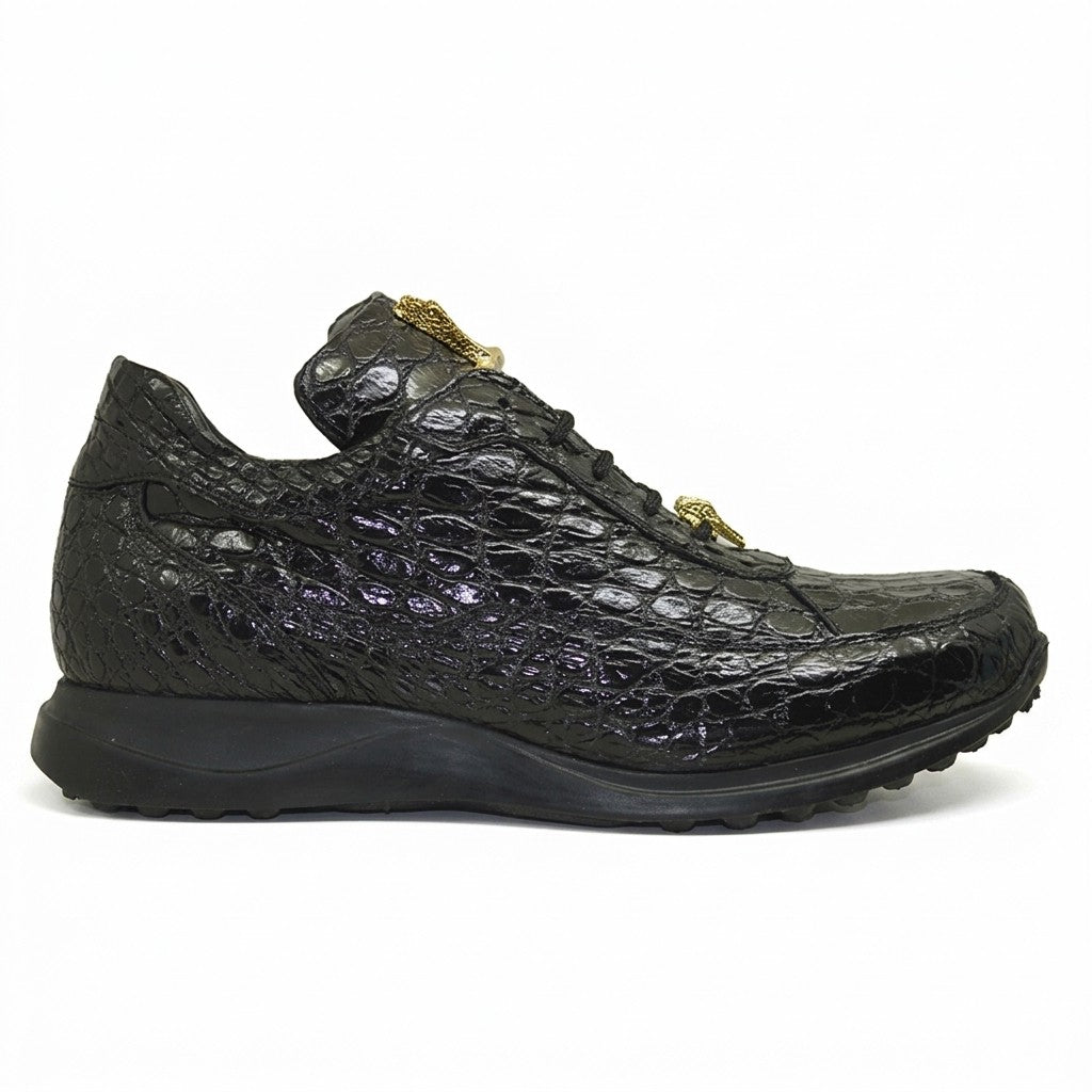 Black Mauri 8900 Alligator Sneakers with textured alligator pattern, lace-up design, and sleek athletic style.