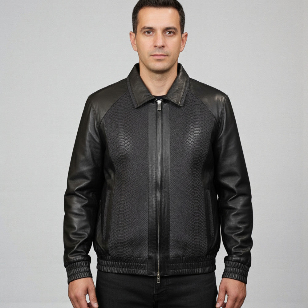 Torras Lambskin Leather and Genuine Python Jacket N82E215A - Cellini Uomo 