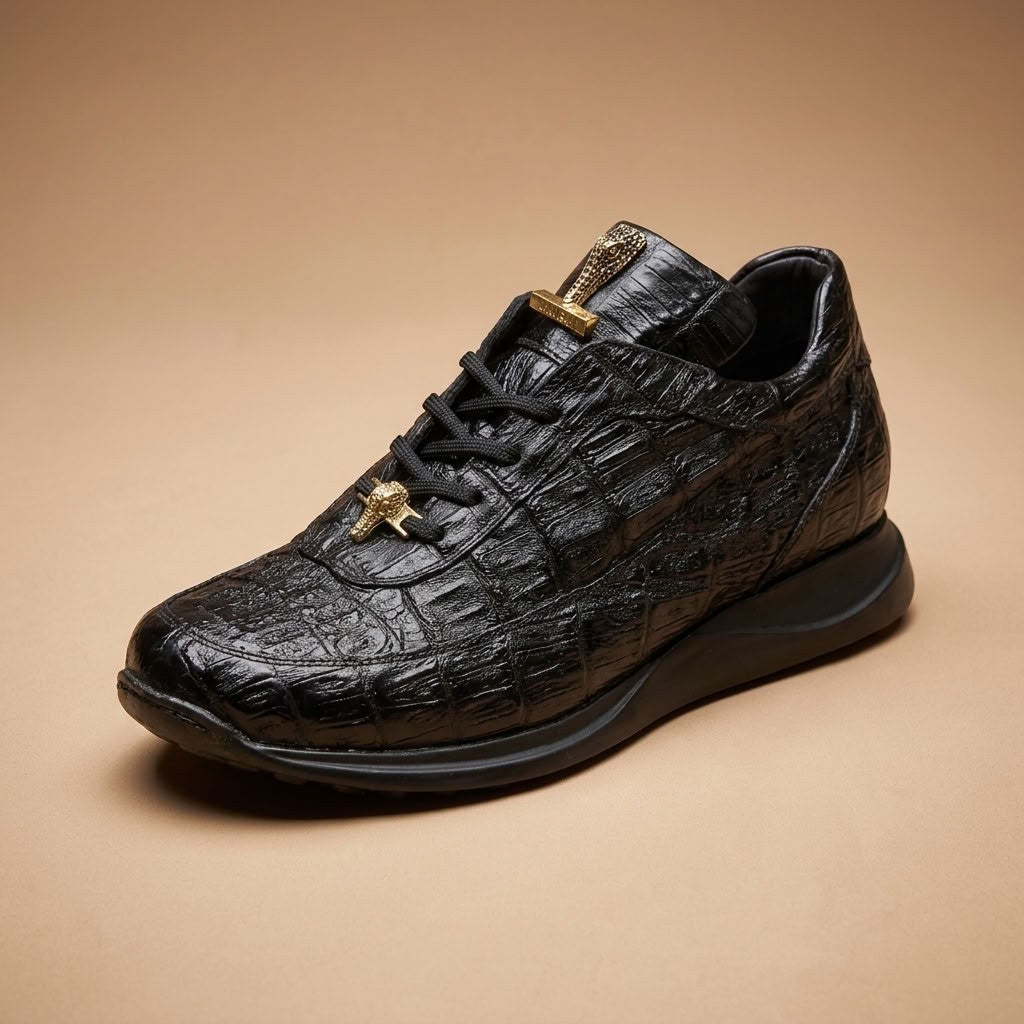 Black Mauri 8900 Caiman Fuscus sneakers with textured caiman leather upper