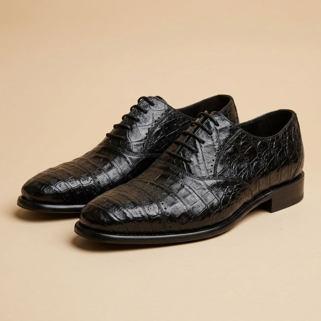 Calzoleria Toscana Caiman Crocodile Cap-Toe Dress-Up Shoes