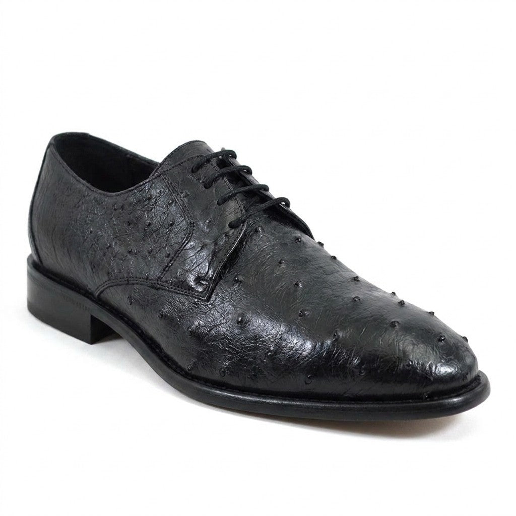 Calzoleria Toscana Toscana 3414 black ostrich leather lace-up shoes with detailed stitching and sleek design.