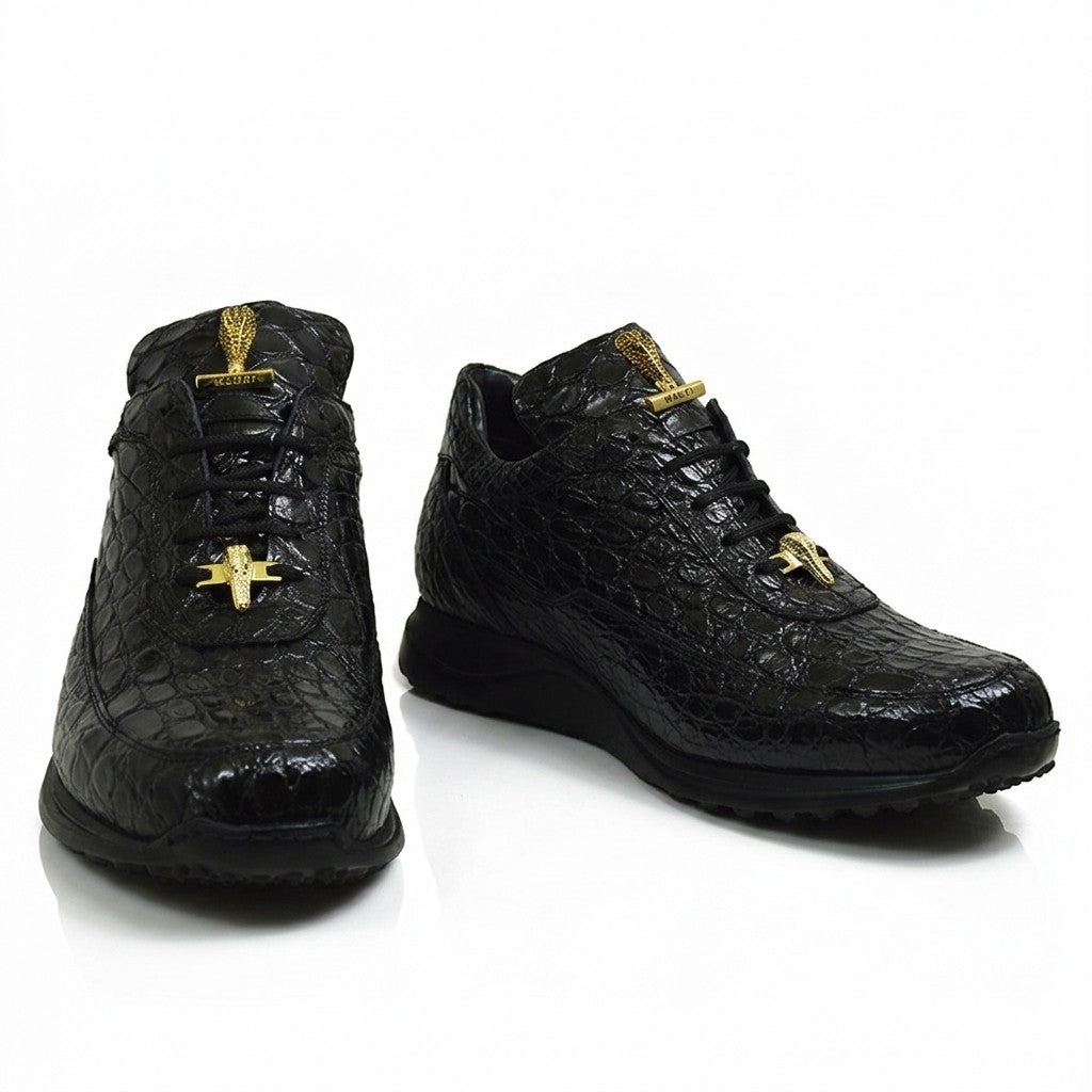 Black Mauri 8900 Alligator Sneakers with textured alligator pattern and white rubber soles, stylish casual footwear for men.