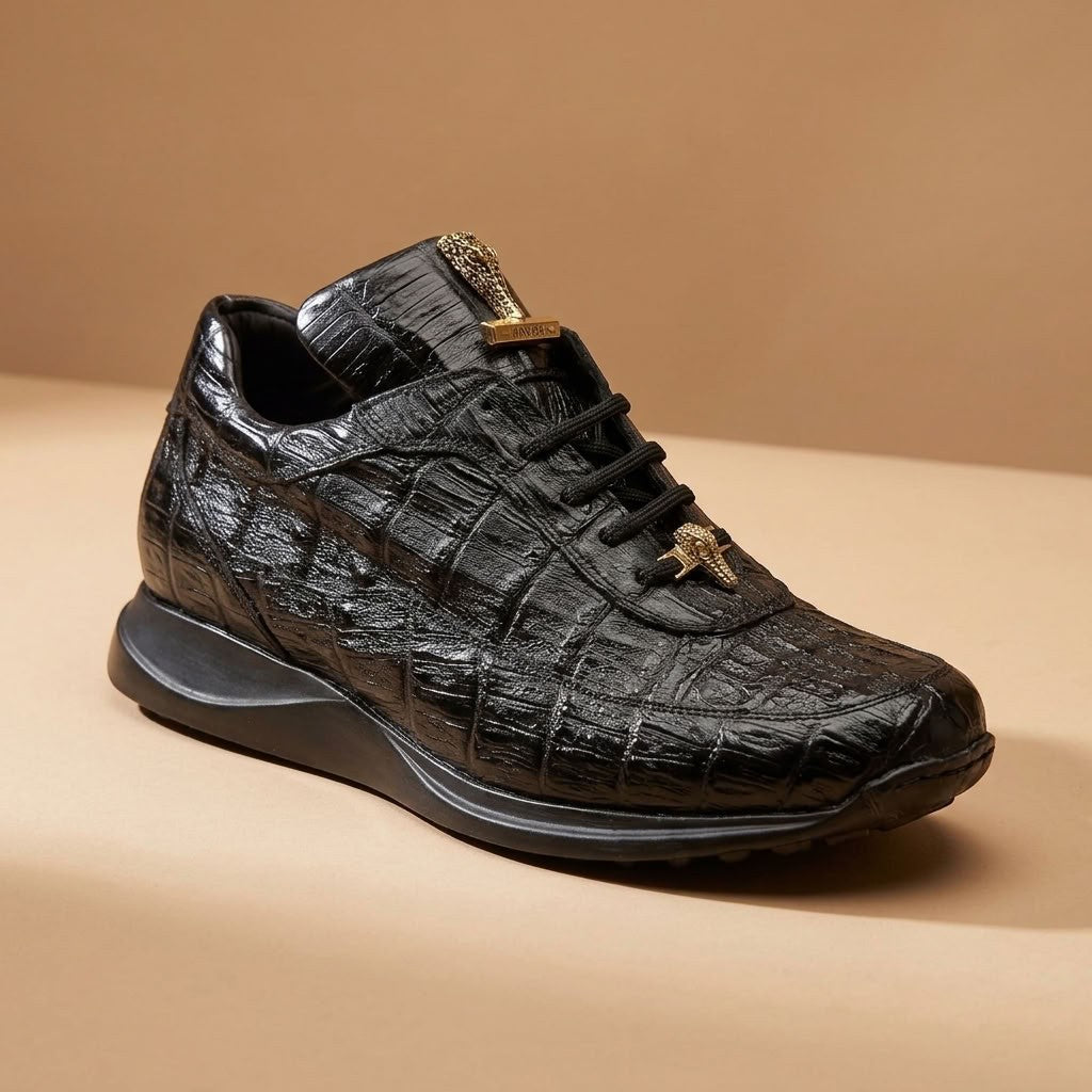 Black Mauri 8900 Caiman Fuscus sneakers with textured caiman leather upper and lace-up design