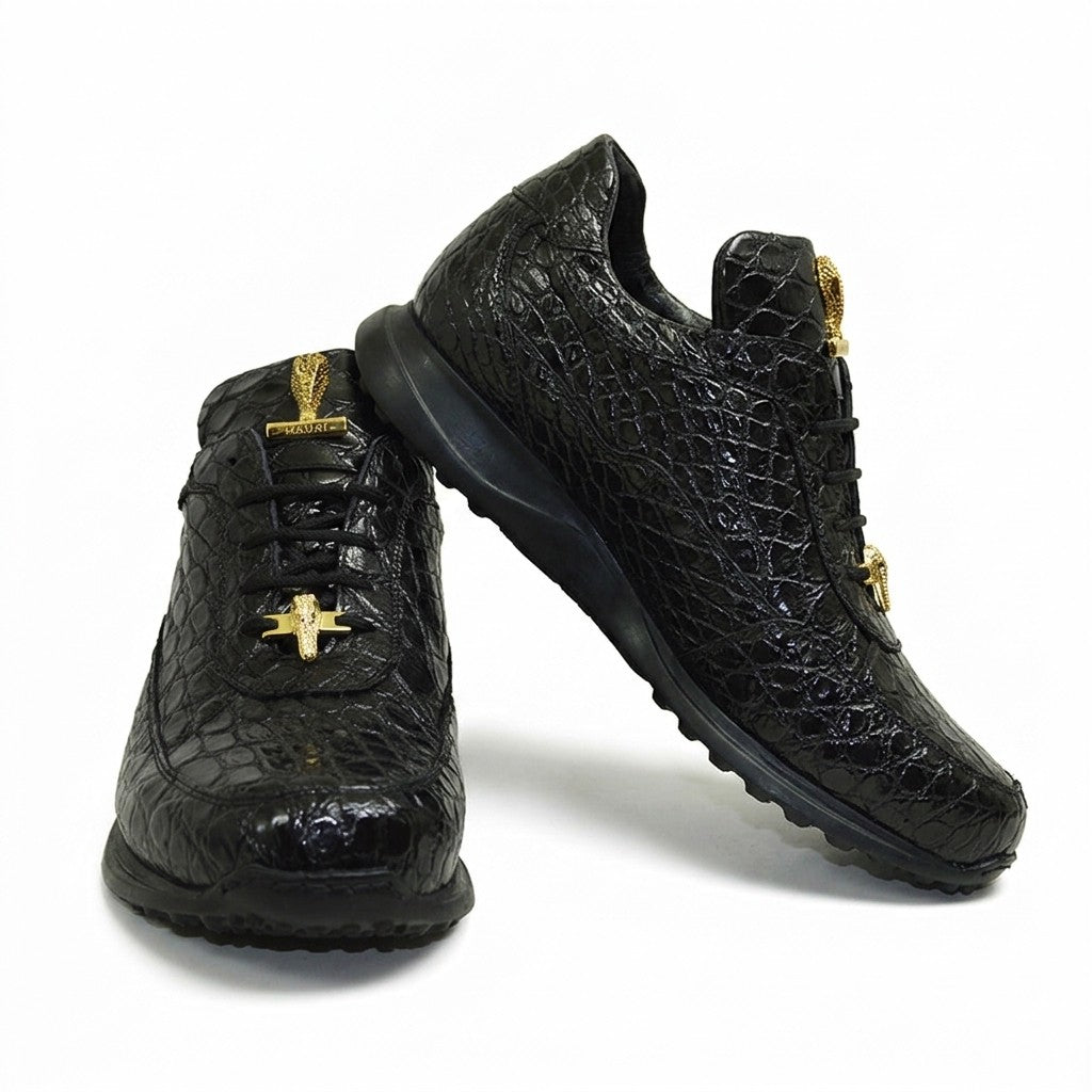 Black Mauri 8900 Alligator Sneakers featuring textured alligator pattern and sporty design, perfect for casual wear.