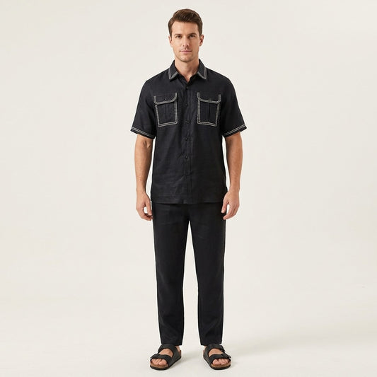 Black Prestige Linen Set LUX-530, stylish clothing with a comfortable fit, showcased on a hanger or model.