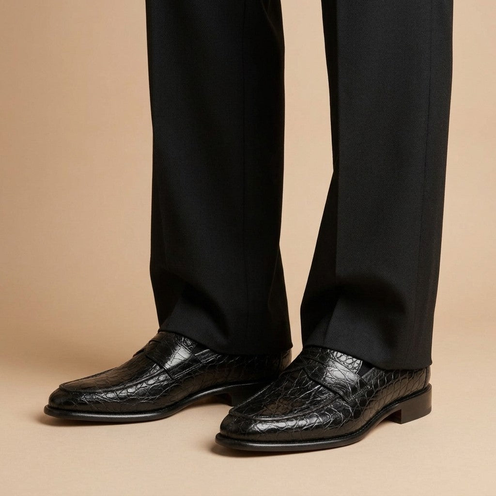 Marfa Calzoleria Toscana Dip-Dyed Crocodile Caiman Flanks Penny Loafers
