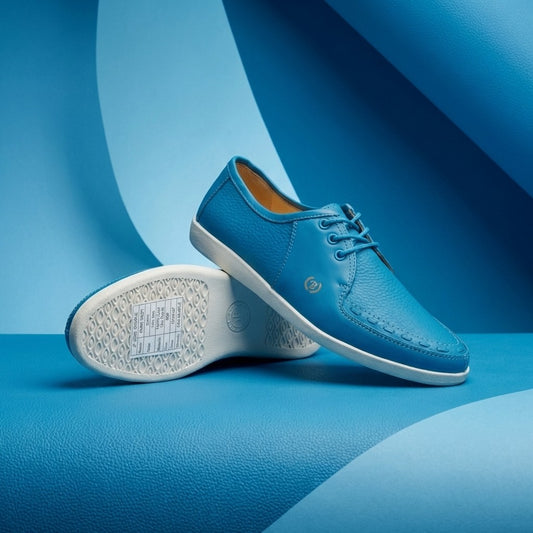 Blue Johnny Famous New York Delancey low top sneakers with white laces and sole, casual athletic footwear for everyday wear.